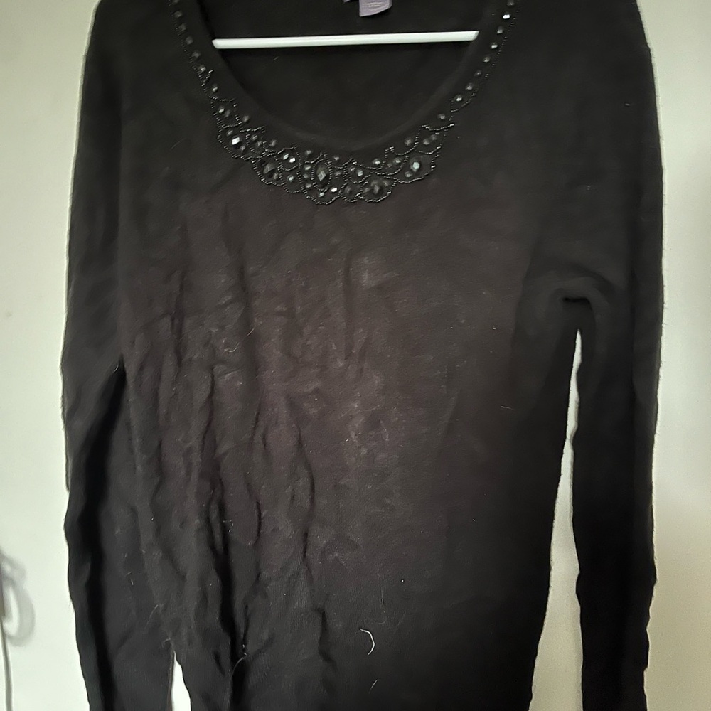 Laura Scott Black Beaded Blouse